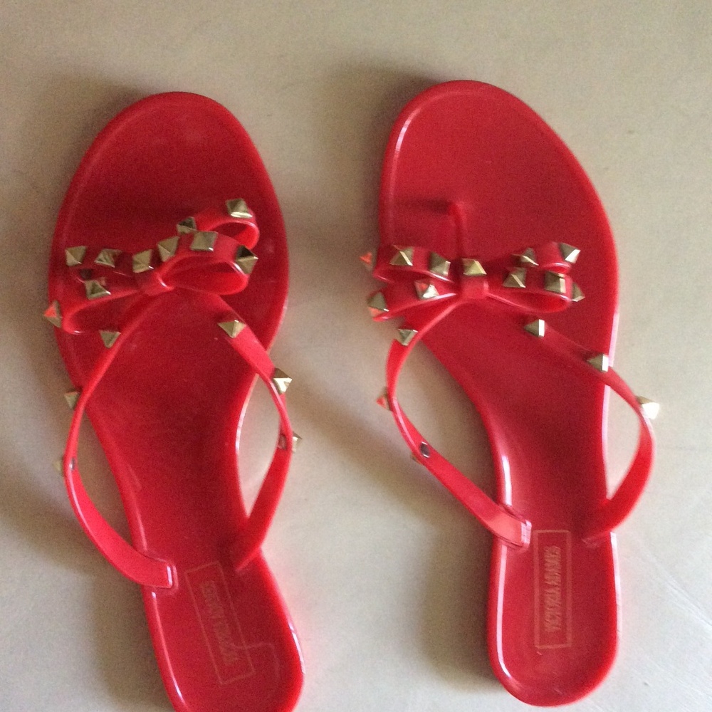 Victoria Adames Red Spike Stud Jelly Sandals